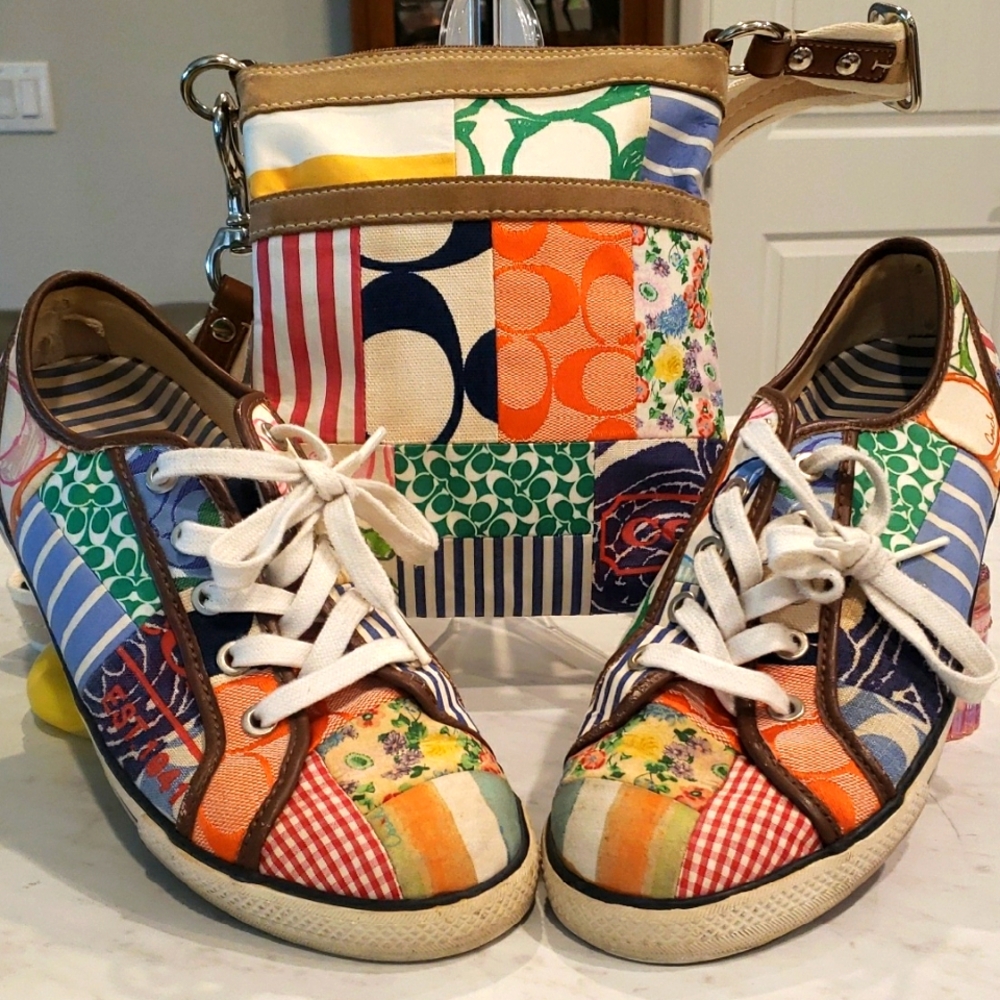 Coach Vintage Colorful Patchwork Shoes And Crossbody Bag 8.5 Shoes Small Bag